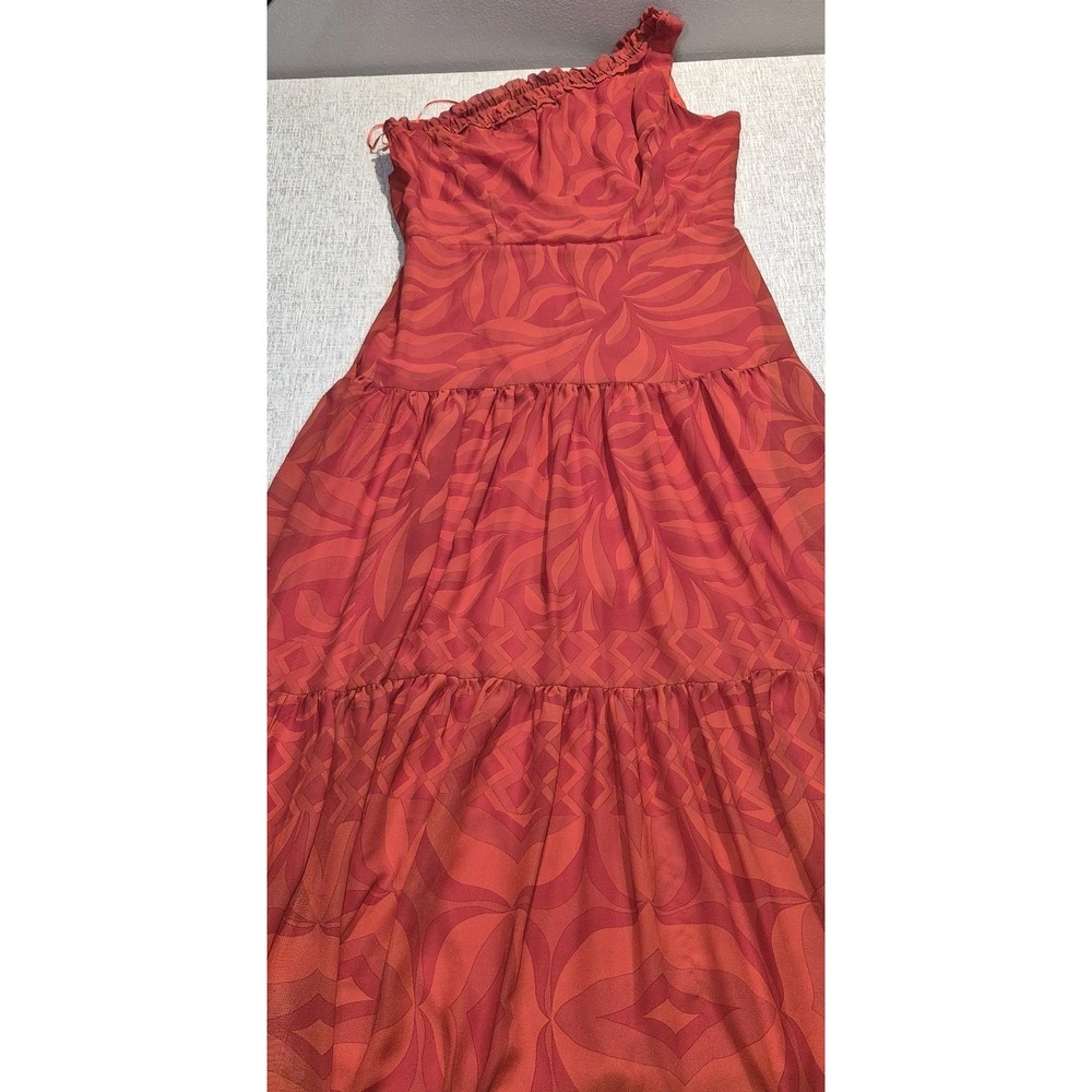 Taylor Women's Maxi Dress  Orange Red Floral One Shoulder Tiered Ruffle Sz 8-10